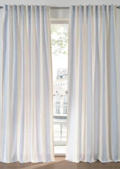 bonprix bonprix Muebles De Sala De Estar·Cortinas De Salón|Primavera>Cortina con rayas y poliéster reciclado (1 unidad) azul/crema rayas verticales
