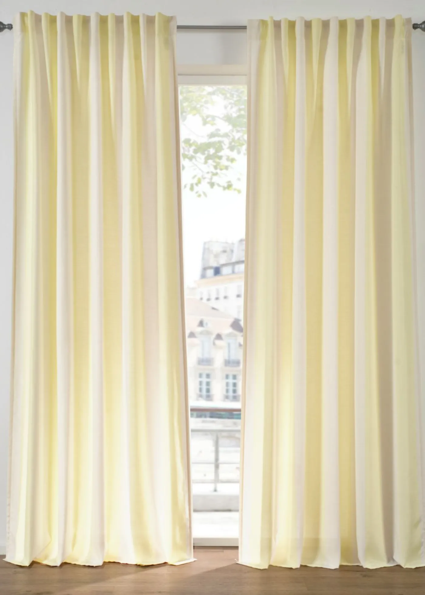 bonprix bonprix Muebles De Sala De Estar·Cortinas De Salón|Primavera>Cortina con rayas y poliéster reciclado (1 unidad) amarillo/blanco rayas verticales