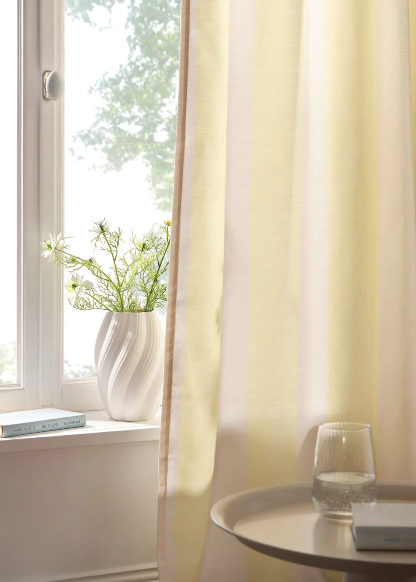 bonprix bonprix Muebles De Sala De Estar·Cortinas De Salón|Primavera>Cortina con rayas y poliéster reciclado (1 unidad) amarillo/blanco rayas verticales