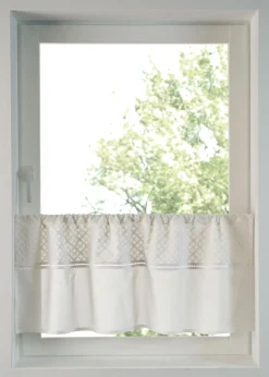 bonprix bonprix Visillos>Cortina de algodón orgánico con bordado Blanco-beige