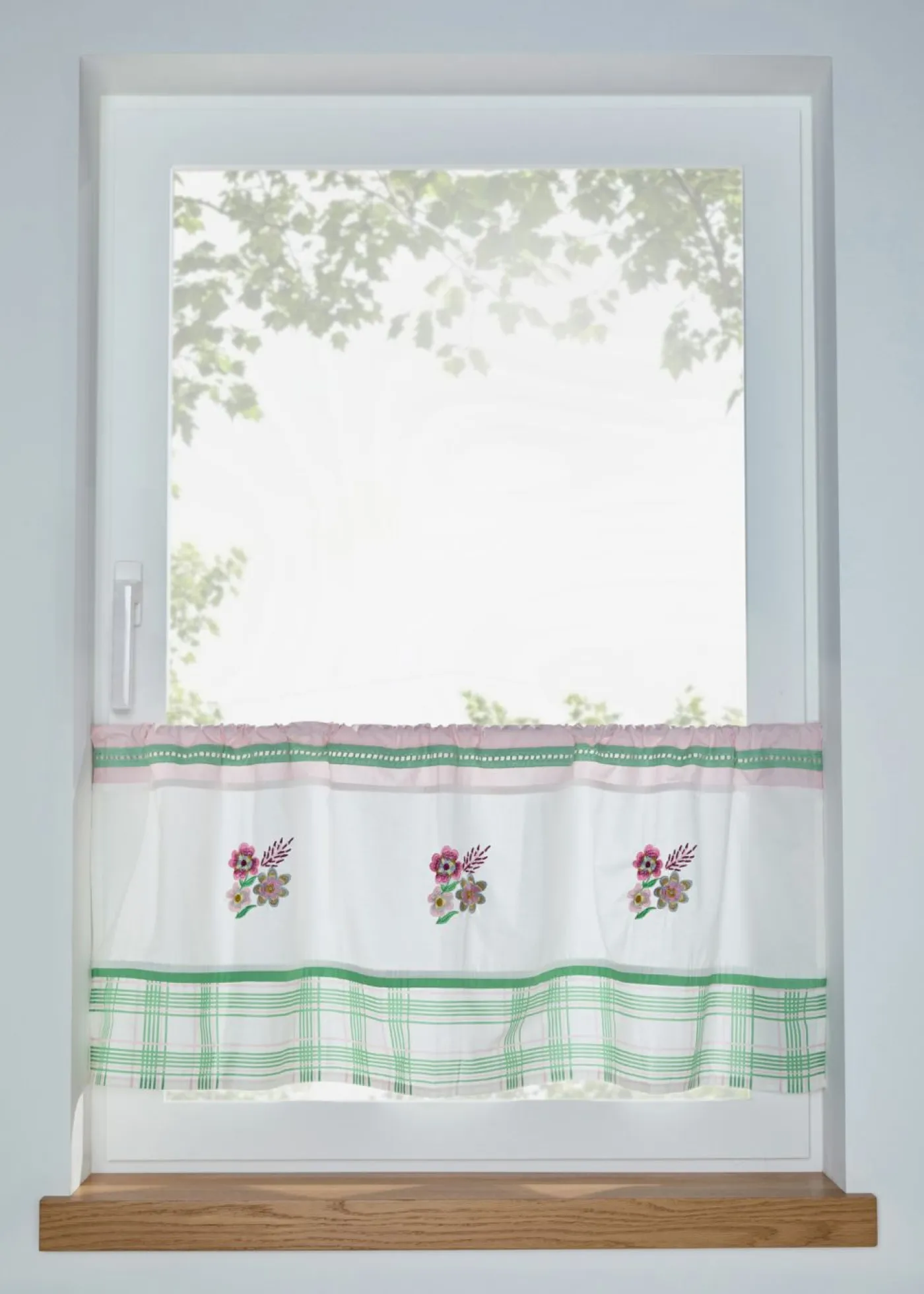 bonprix bonprix Primavera|Cortinas De Primavera>Cortina de algodón orgánico con bordado Blanco-rosa-verde