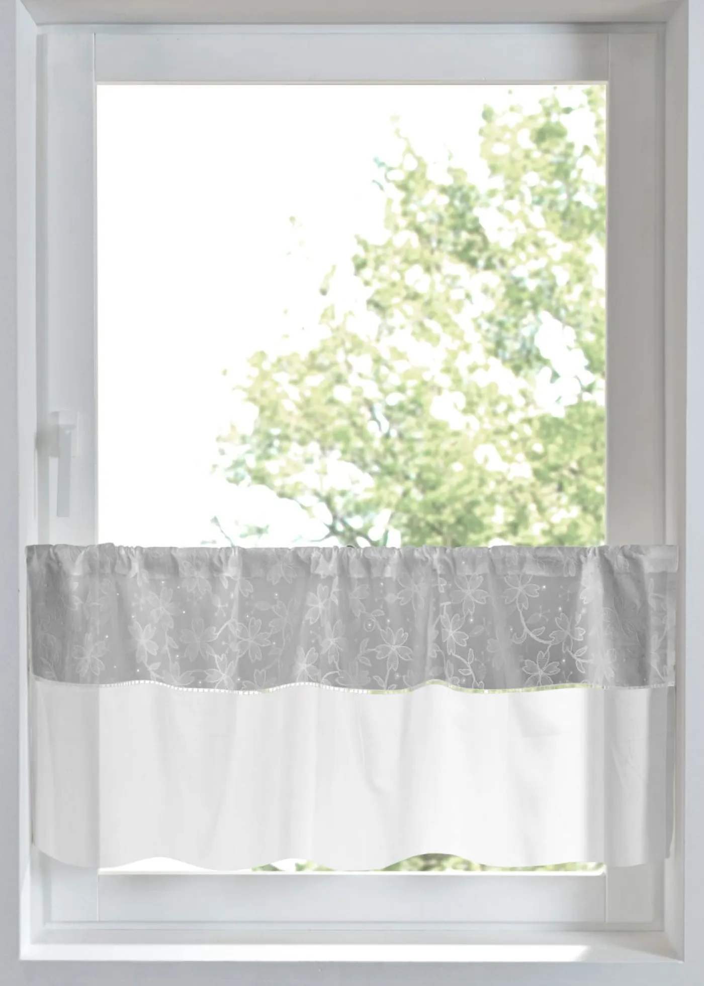 bonprix bonprix Cortinas Baratas|Visillos>Cortina de algodón orgánico con bordado Gris-blanco