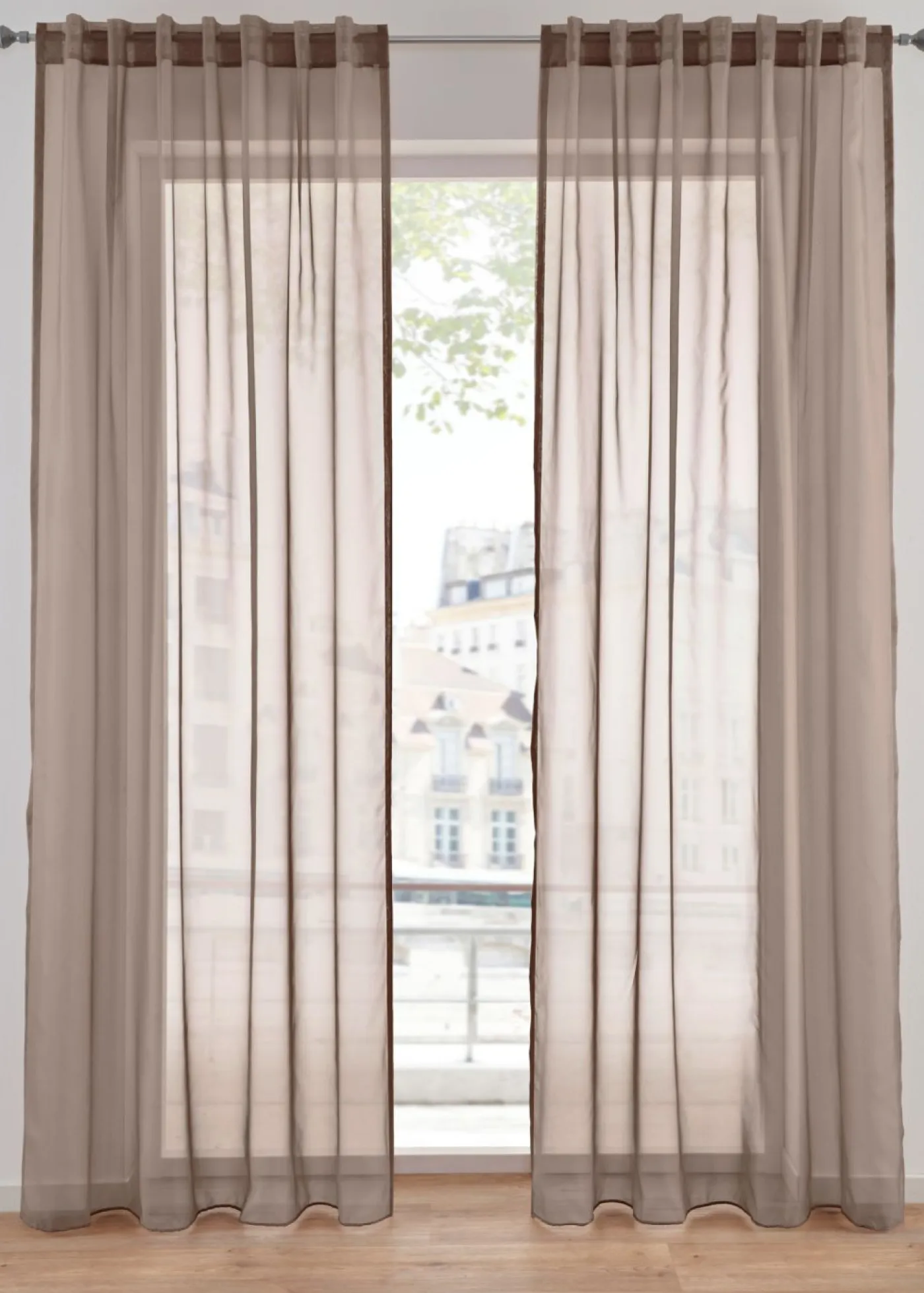 bonprix bonprix Muebles De Comedor·Cortinas Y Estores|Muebles De Sala De Estar·Cortinas De Salón>Cortina de gasa ligera con lazos ocultos (1 unidad) Marrón grisáceo