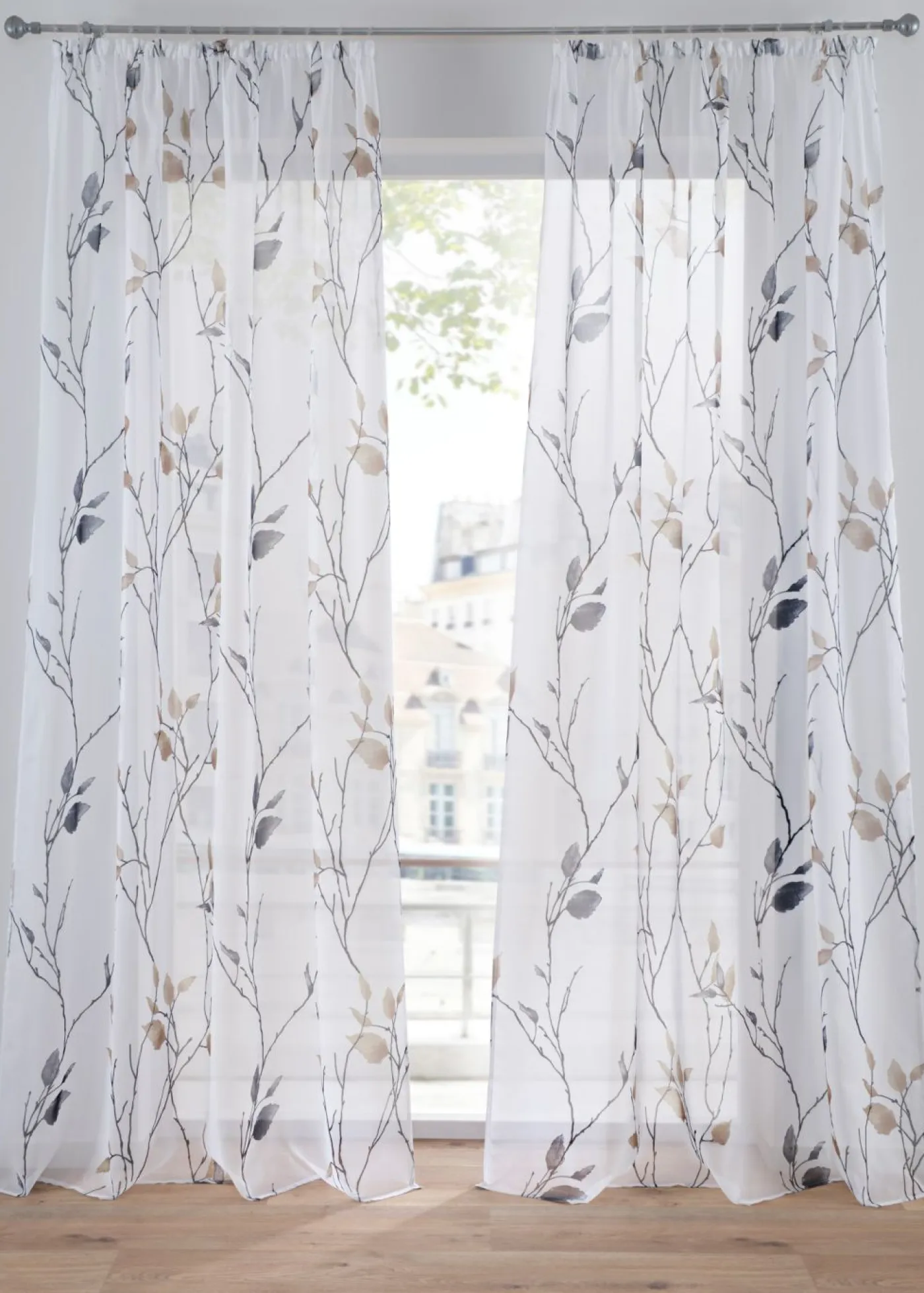 bonprix bonprix Cortinas Baratas|Todas Las Cortinas>Cortina de gasa ligera (1 unidad) Arena-gris-blanco