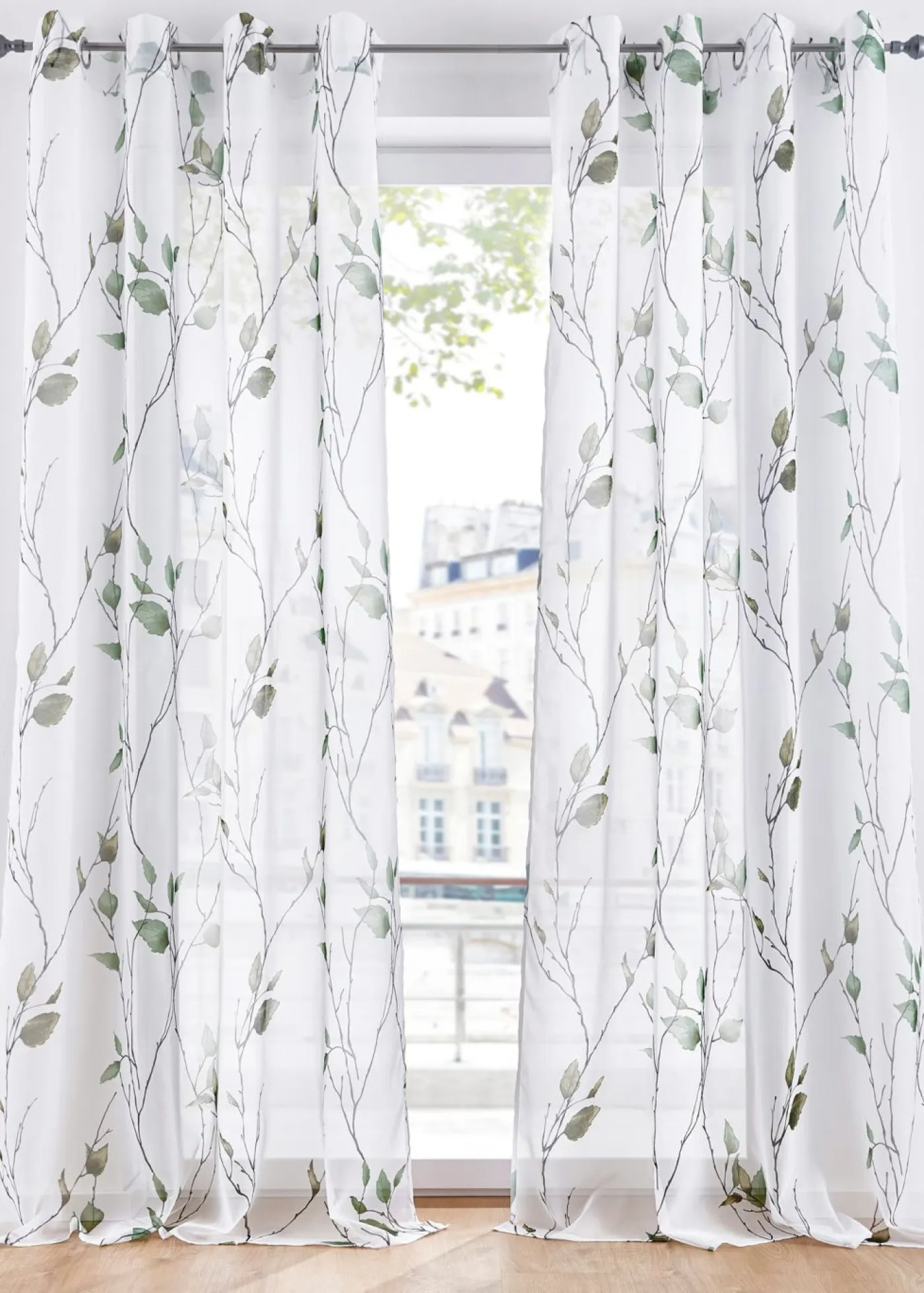 bonprix bonprix Cortinas Baratas|Todas Las Cortinas>Cortina de gasa ligera (1 unidad) verde claro/blanco/gris