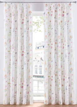 bonprix bonprix Primavera|Cortinas De Primavera>Cortina de microfibra con poliéster reciclado (1 unidad) Blanco-flores de varios colores