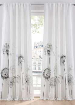 bonprix bonprix Muebles De Sala De Estar·Cortinas De Salón|Cortinas Para Dormitorio>Cortina de microfibra con estampado floral (1 unidad) Blanco-gris
