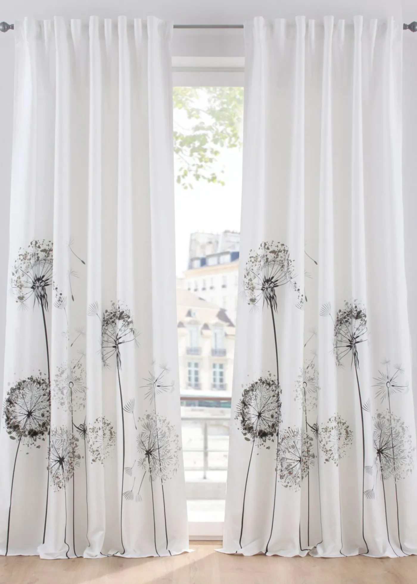 bonprix bonprix Muebles De Sala De Estar·Cortinas De Salón|Cortinas Para Dormitorio>Cortina de microfibra con estampado floral (1 unidad) Blanco-gris