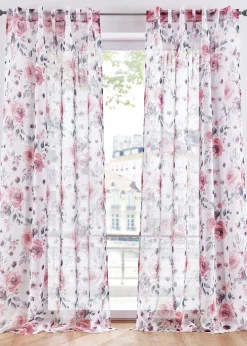 bonprix bonprix Primavera|Cortinas Baratas>Cortina de poliéster reciclado con estampado de flores (1 unidad) blanco/rosa pálido con flores