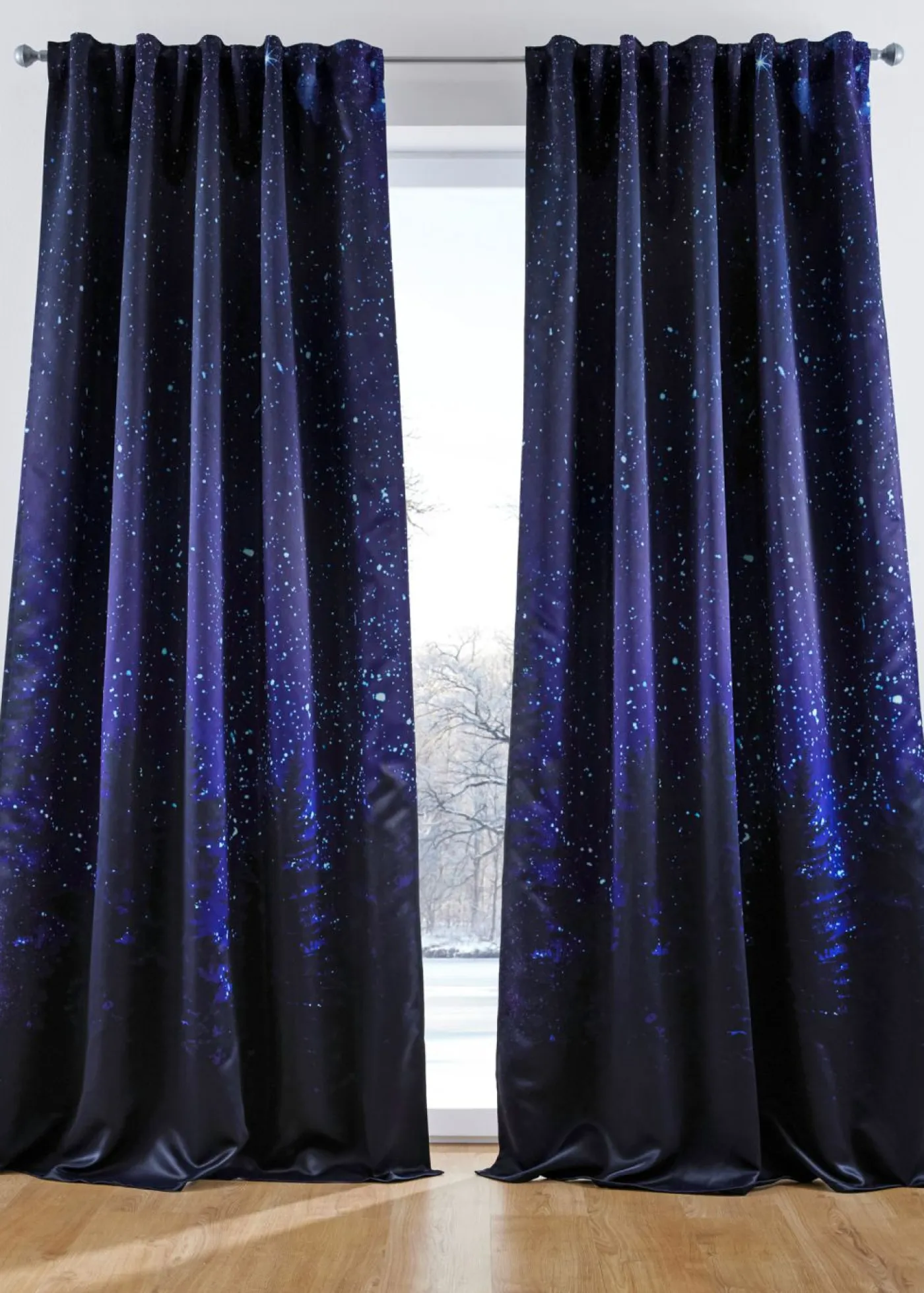 bonprix bonprix Muebles De Dormitorio·Cortinas Opacas|Cortinas Opacas>Cortina oscurecedora con motivo de cielo nocturno (1 unidad) Negro-azul