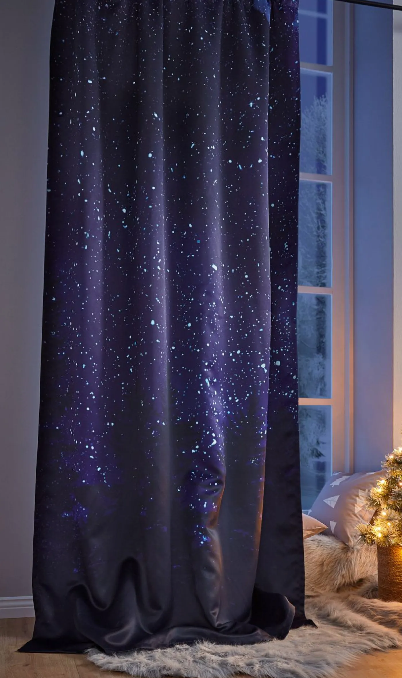 bonprix bonprix Muebles De Dormitorio·Cortinas Opacas|Cortinas Opacas>Cortina oscurecedora con motivo de cielo nocturno (1 unidad) Negro-azul