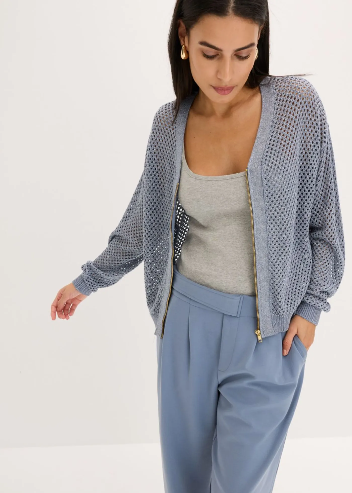 bonprix bonprix Jerséis|Novedades>Cárdigan azul ahumado/plata