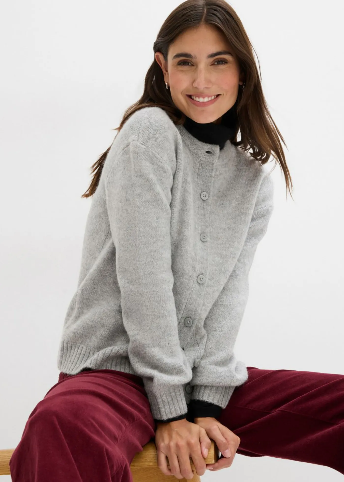 bonprix bonprix Básicos|Jerséis>Cárdigan gris claro jaspeado moteado