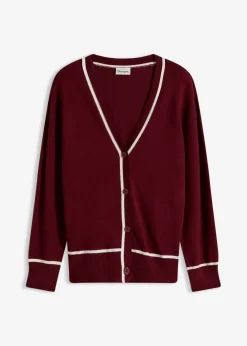bonprix bonprix Jerséis|Ropa De Punto>Cárdigan con cuello en V rojo rubí-blanco lana
