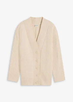 bonprix bonprix Jerséis|Ropa De Punto>Cárdigan con patrón de canalé gris guijarro moteado