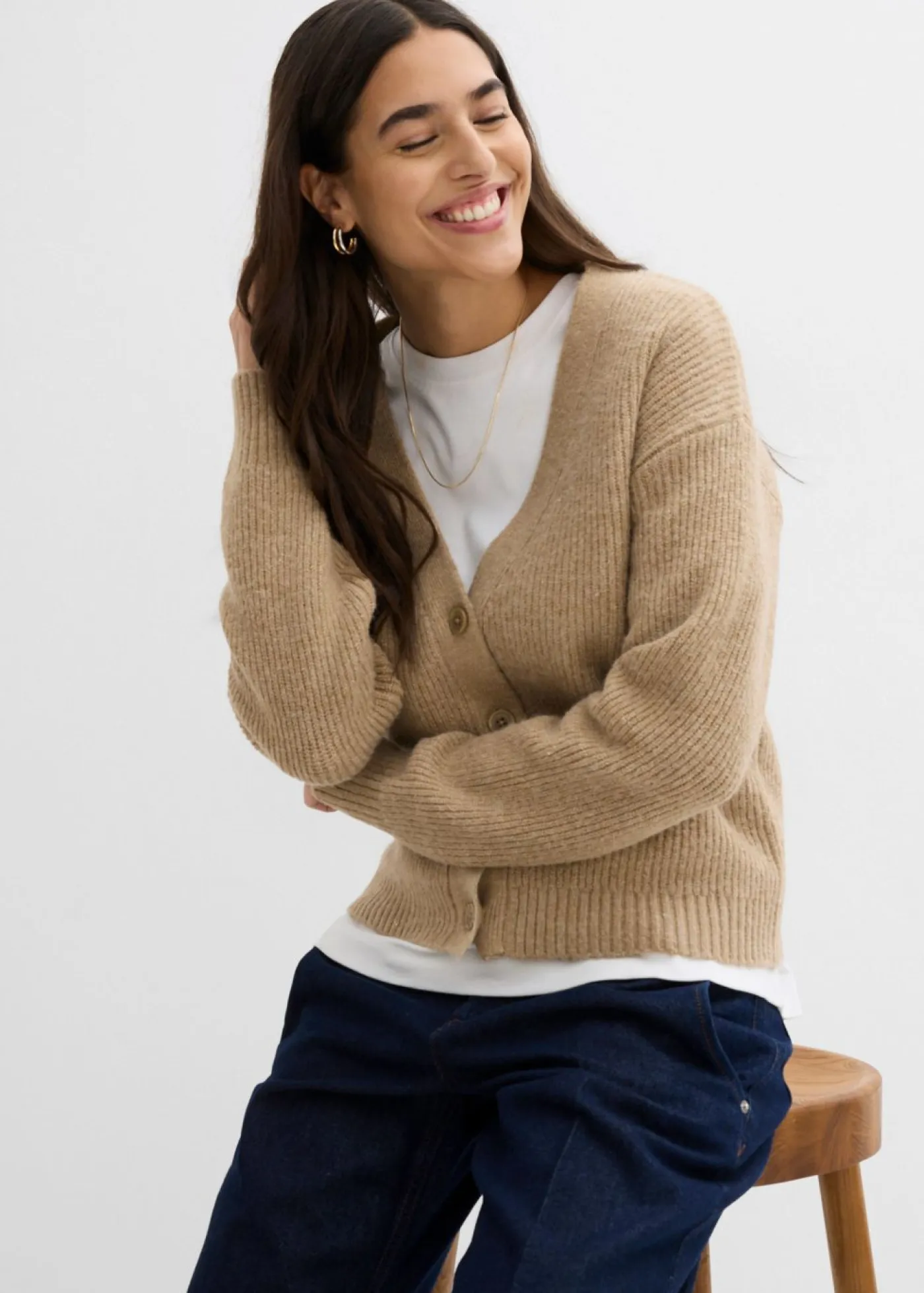 bonprix bonprix Jerséis|Ropa De Punto>Cárdigan de canalé Caqui claro