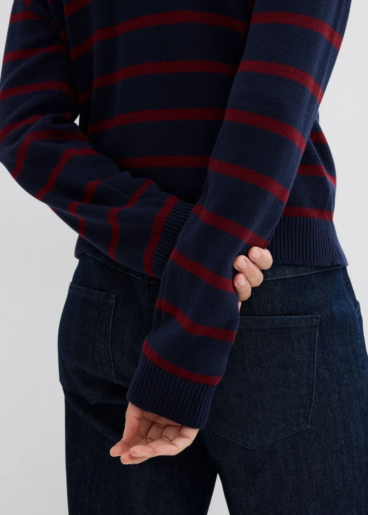 bonprix bonprix Jerséis|Ropa De Punto>Cárdigan de mezcla de algodón azul marino/rojo rubí con rayas