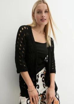 bonprix bonprix Jerséis|Ropa De Punto>Cárdigan de punto ajour con hilo brillante Negro