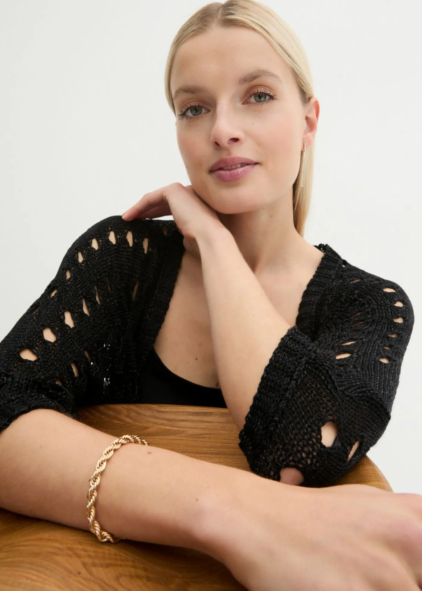 bonprix bonprix Jerséis|Ropa De Punto>Cárdigan de punto ajour con hilo brillante Negro