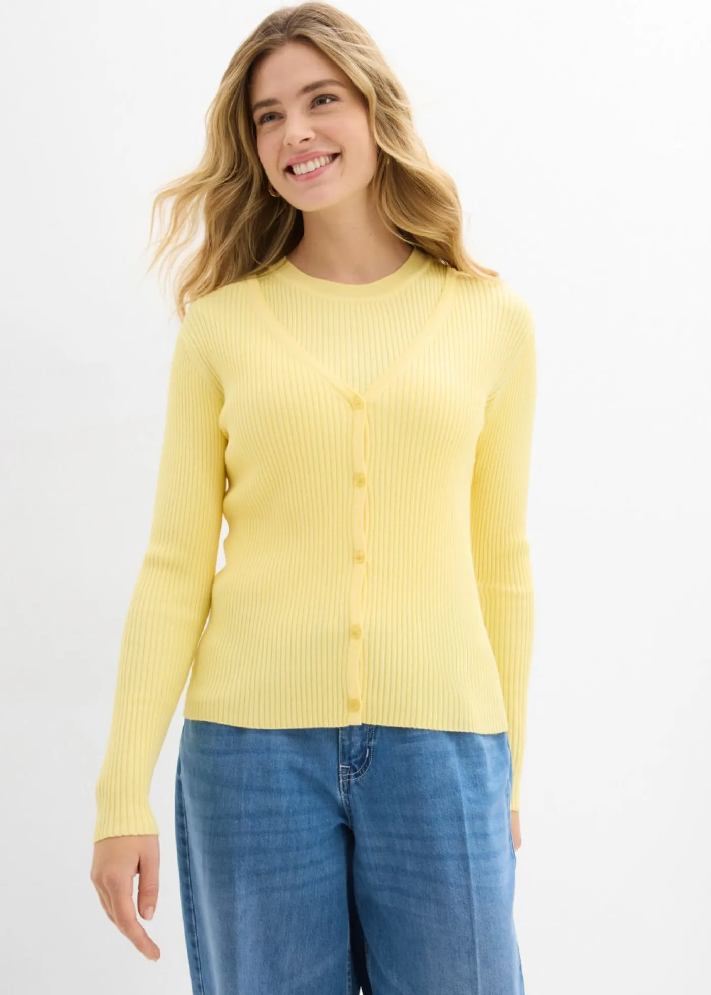 bonprix bonprix Jerséis|Novedades>Cárdigan de punto fino con viscosa Amarillo claro