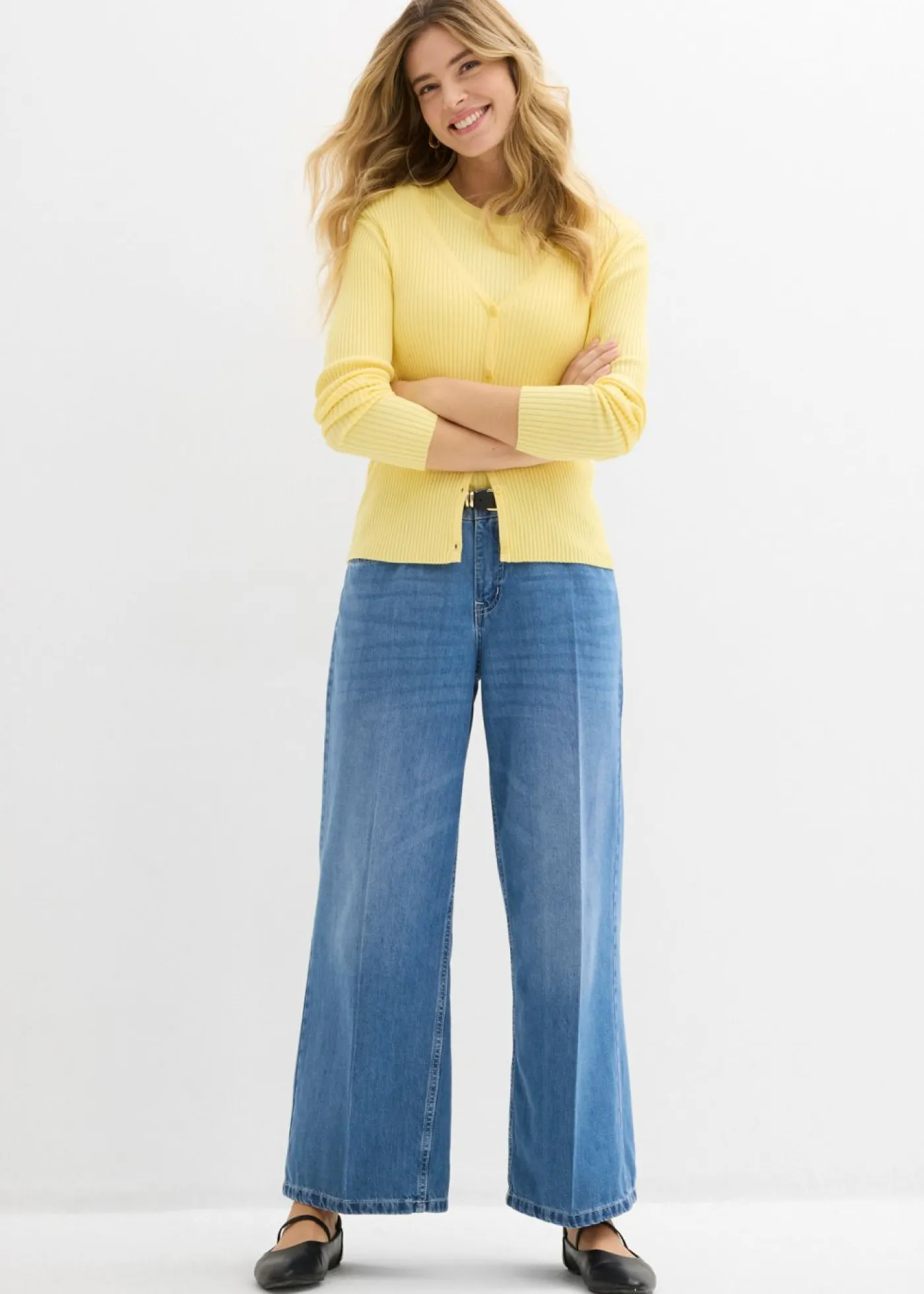 bonprix bonprix Jerséis|Novedades>Cárdigan de punto fino con viscosa Amarillo claro