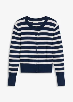 bonprix bonprix Jerséis|Ropa De Punto>Cárdigan de punto fino con rayas azul marino/blanco lana con rayas