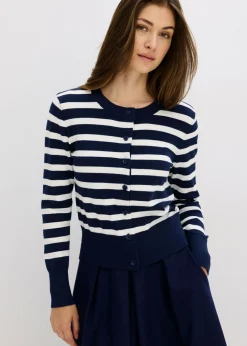 bonprix bonprix Jerséis|Ropa De Punto>Cárdigan de punto fino con rayas azul marino/blanco lana con rayas