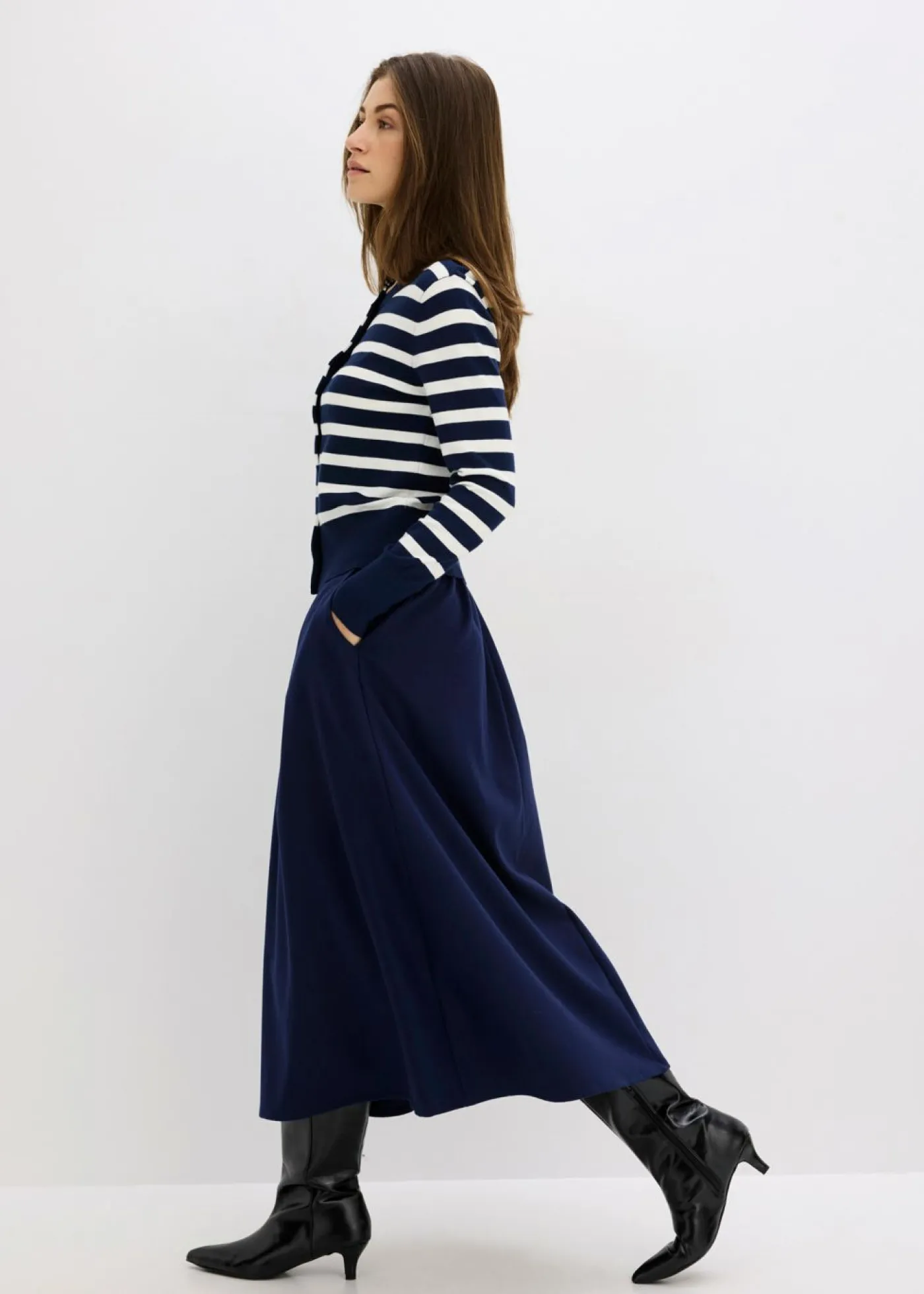 bonprix bonprix Jerséis|Ropa De Punto>Cárdigan de punto fino con rayas azul marino/blanco lana con rayas