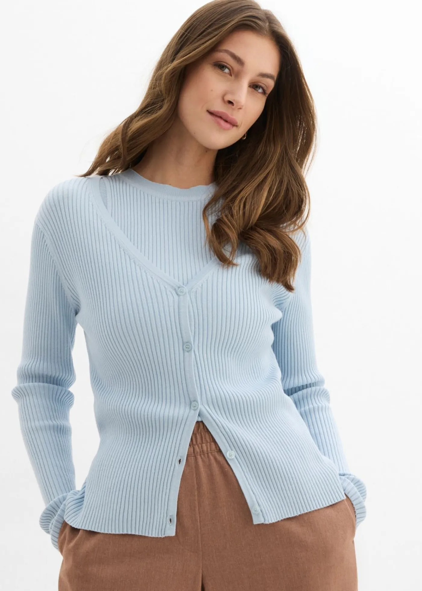 bonprix bonprix Jerséis|Novedades>Cárdigan de punto fino con viscosa azul pálido