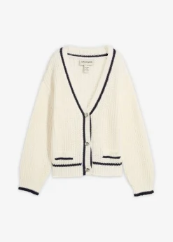 bonprix bonprix Jerséis|Ropa De Punto>Cárdigan de punto grueso de mezcla de algodón Blanco lana/azul marino