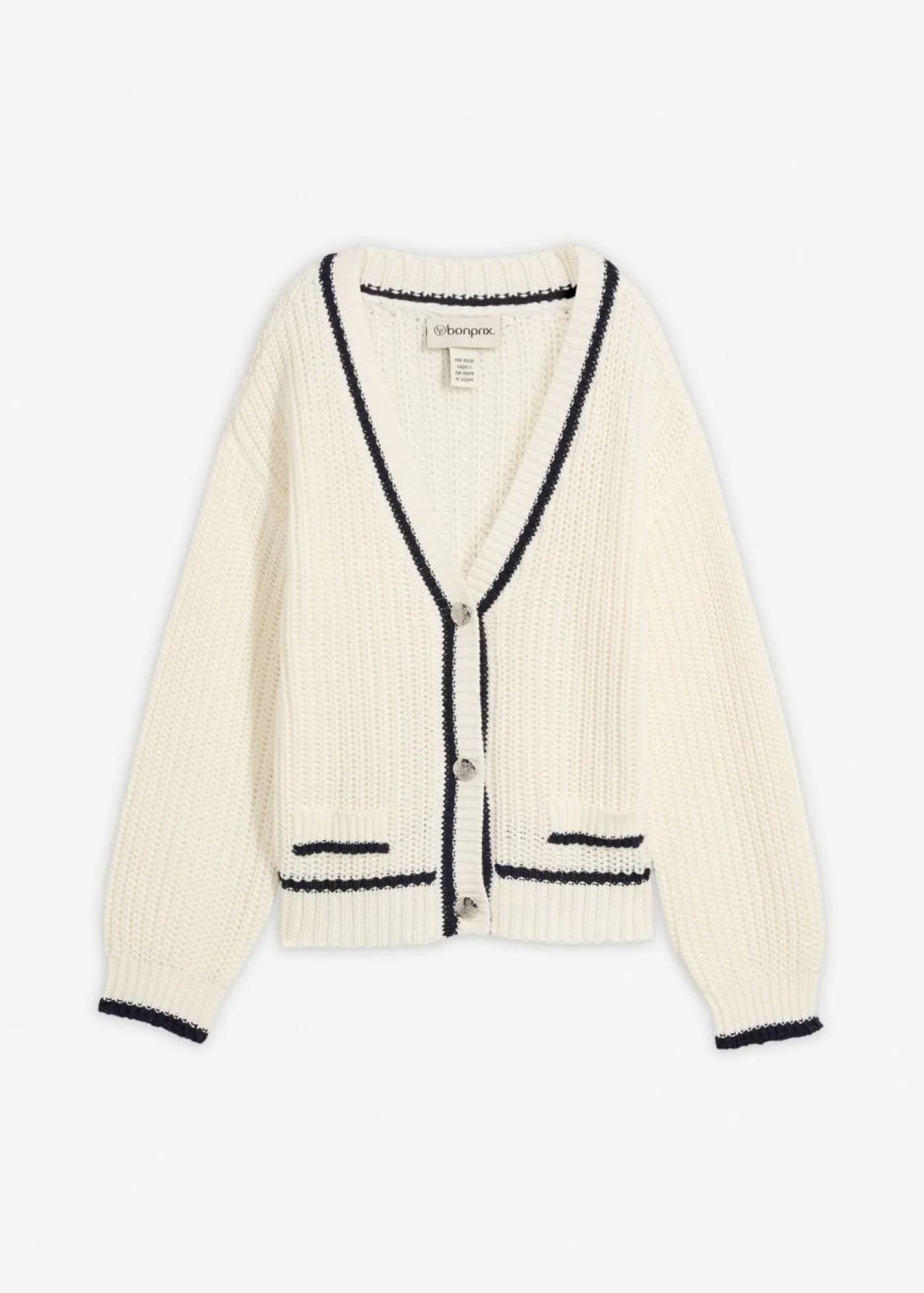 bonprix bonprix Jerséis|Ropa De Punto>Cárdigan de punto grueso de mezcla de algodón Blanco lana/azul marino