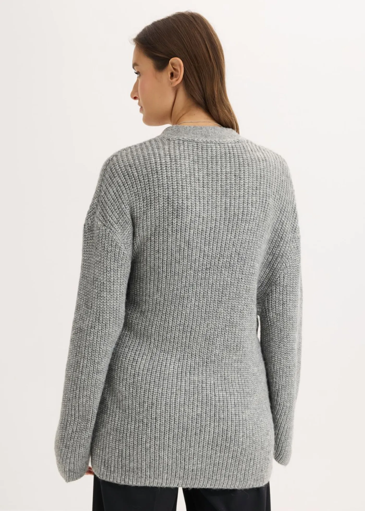 bonprix bonprix Esenciales|Jerséis>Cárdigan holgado con diseño cruzado Gris jaspeado