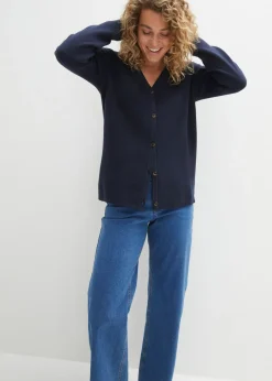 bonprix bonprix Básicos|Jerséis>Cárdigan Milano de canalé Azul marino