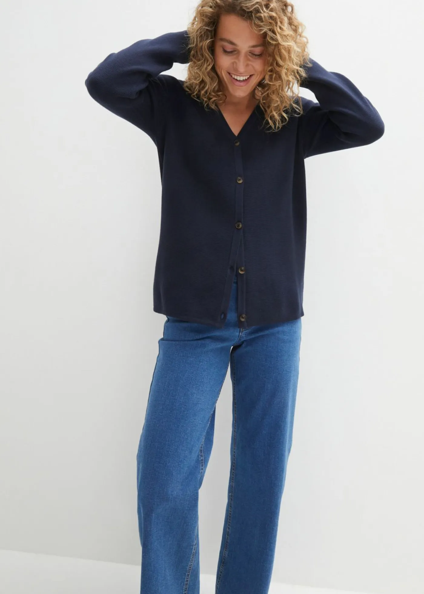 bonprix bonprix Básicos|Jerséis>Cárdigan Milano de canalé Azul marino