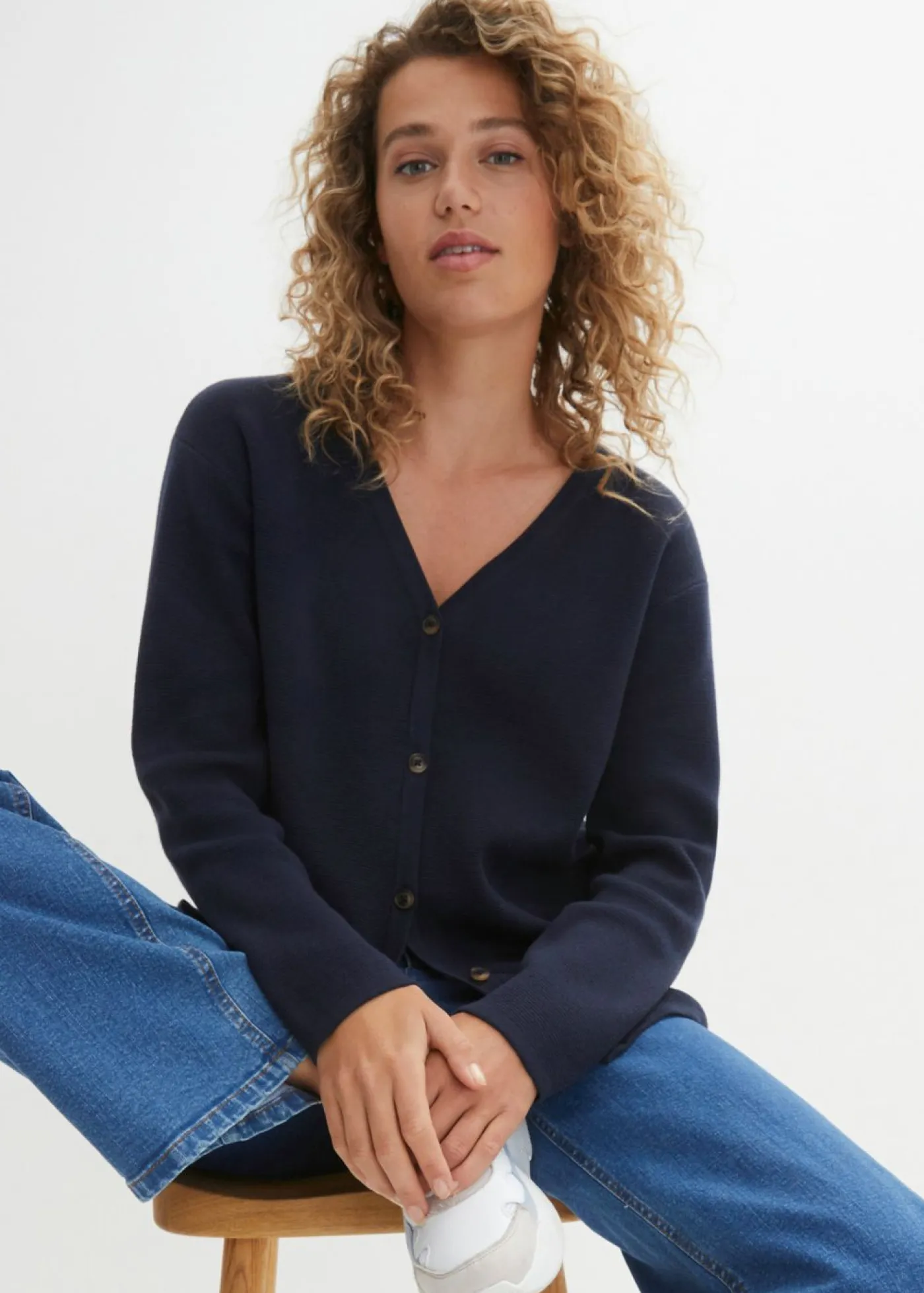 bonprix bonprix Básicos|Jerséis>Cárdigan Milano de canalé Azul marino