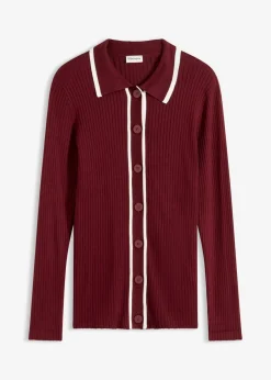 bonprix bonprix Jerséis|Ropa De Punto>Cárdigan Smart rojo rubí-blanco lana