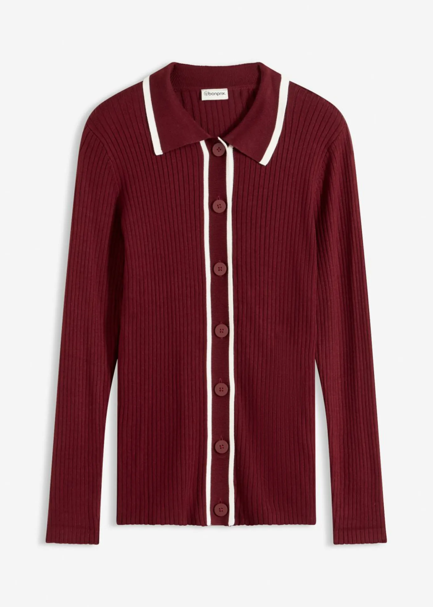 bonprix bonprix Jerséis|Ropa De Punto>Cárdigan Smart rojo rubí-blanco lana