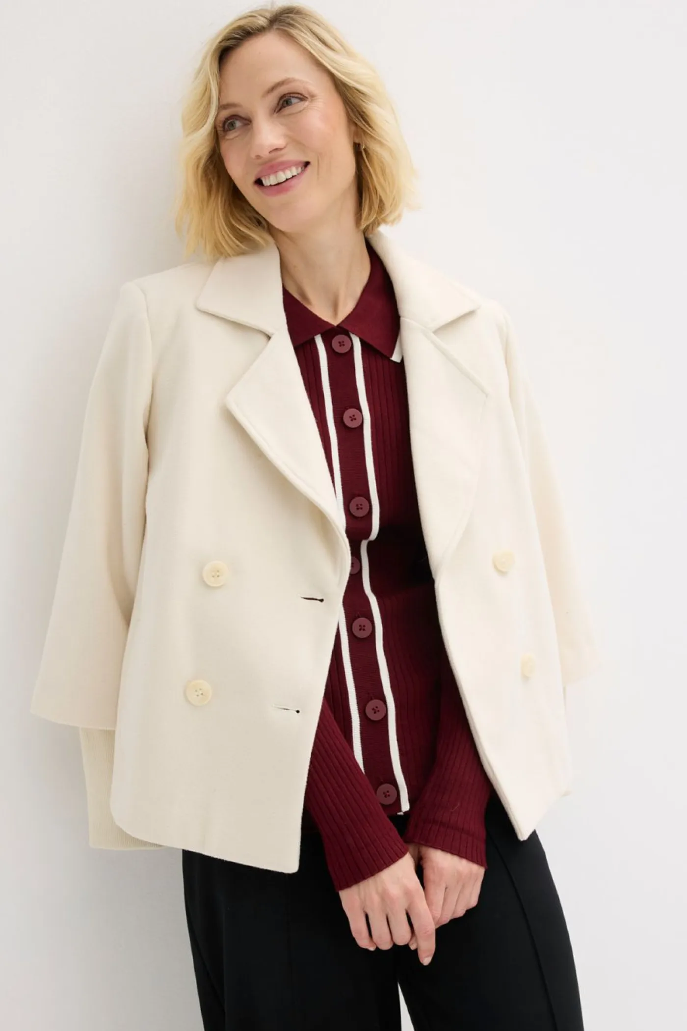 bonprix bonprix Jerséis|Ropa De Punto>Cárdigan Smart rojo rubí-blanco lana