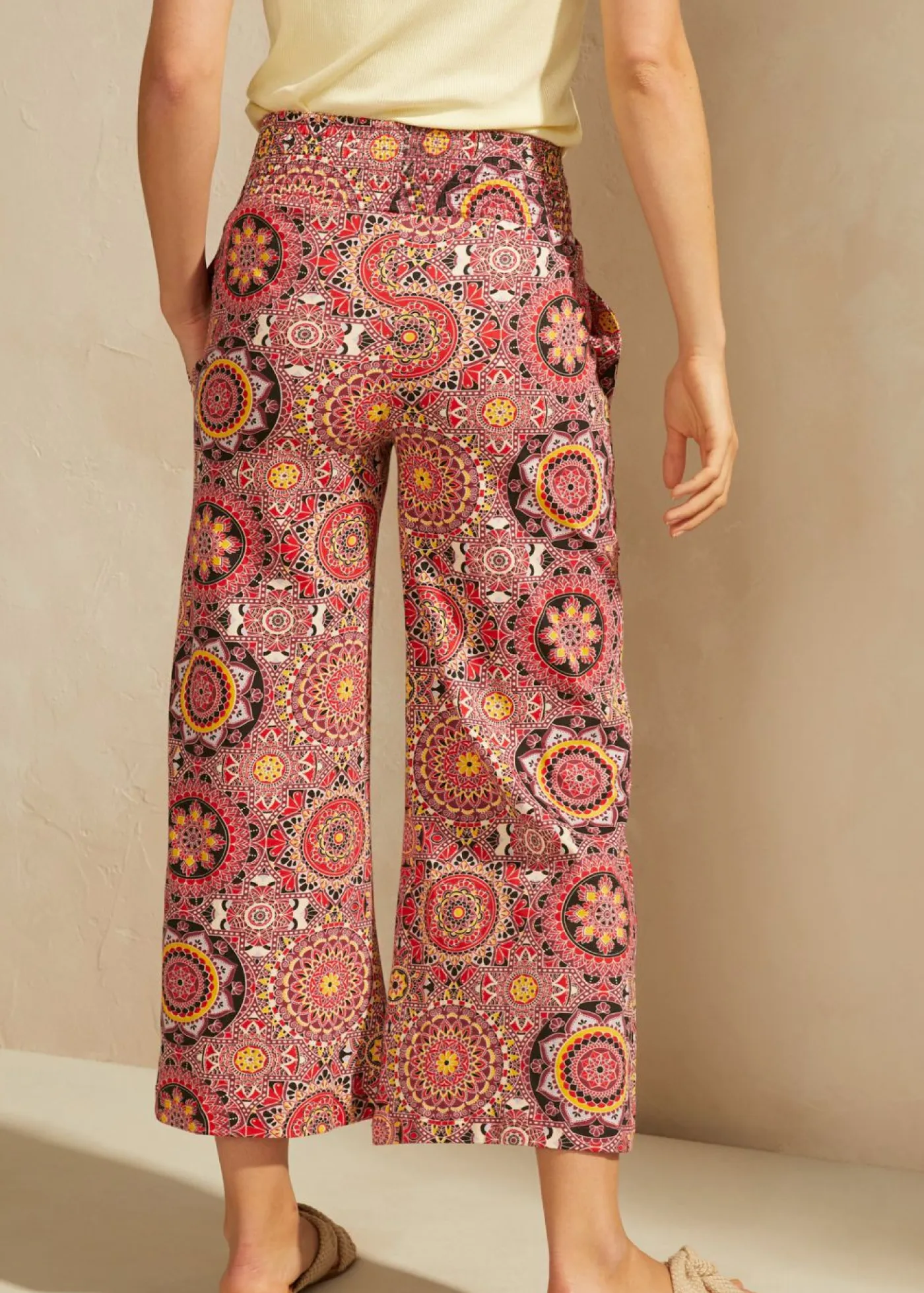 Mujer bonprix bonprix Culotte ancho capri de punto con cinturilla ancha de nido de abeja