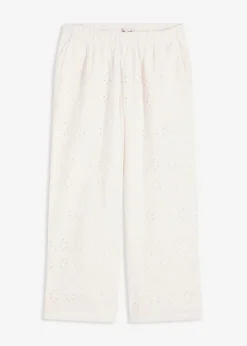 bonprix bonprix Pantalones>Culotte con bordado calado Blanco lana