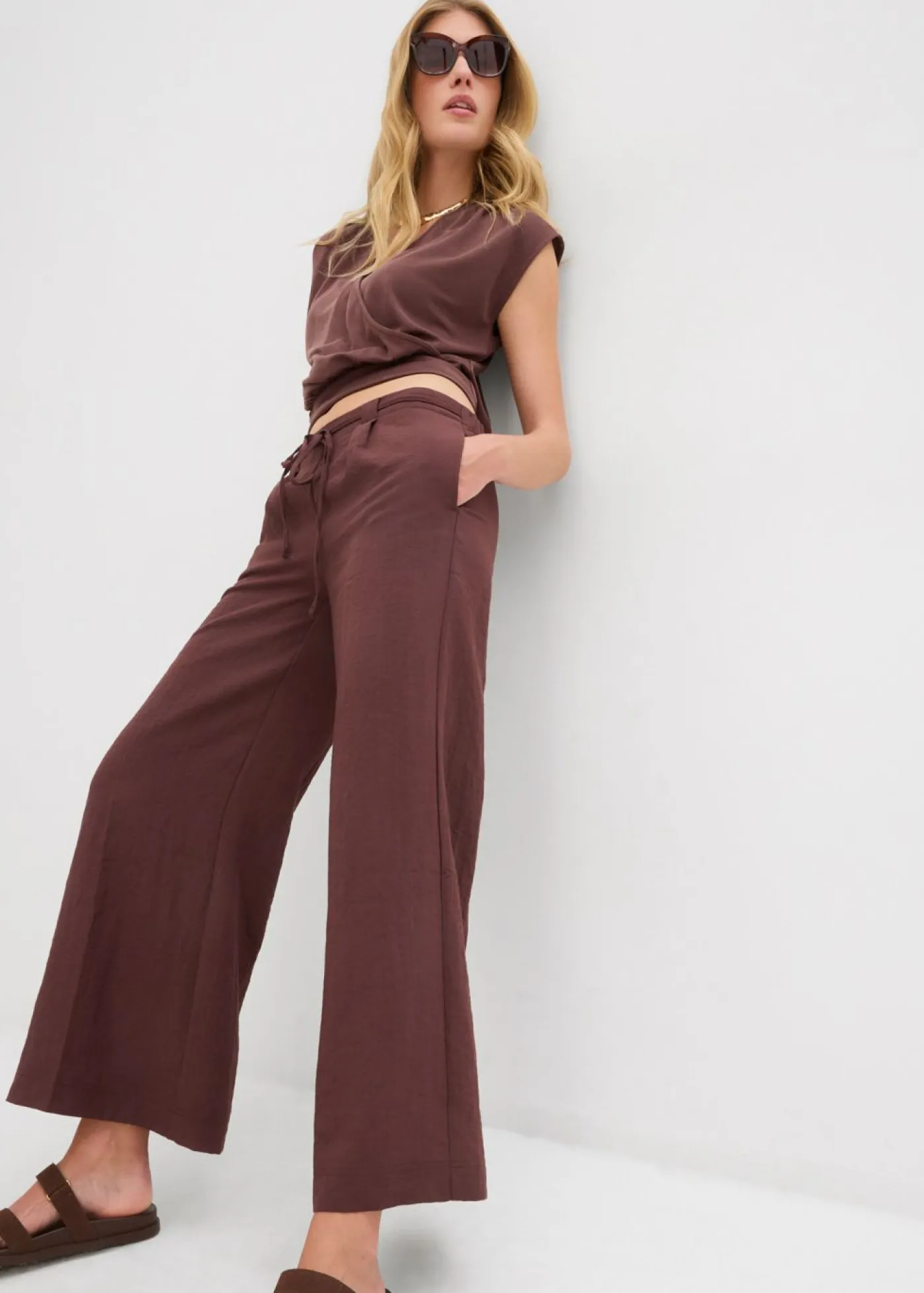 bonprix bonprix Pantalones>Culotte de mezcla de viscosa fluida Marrón tierra