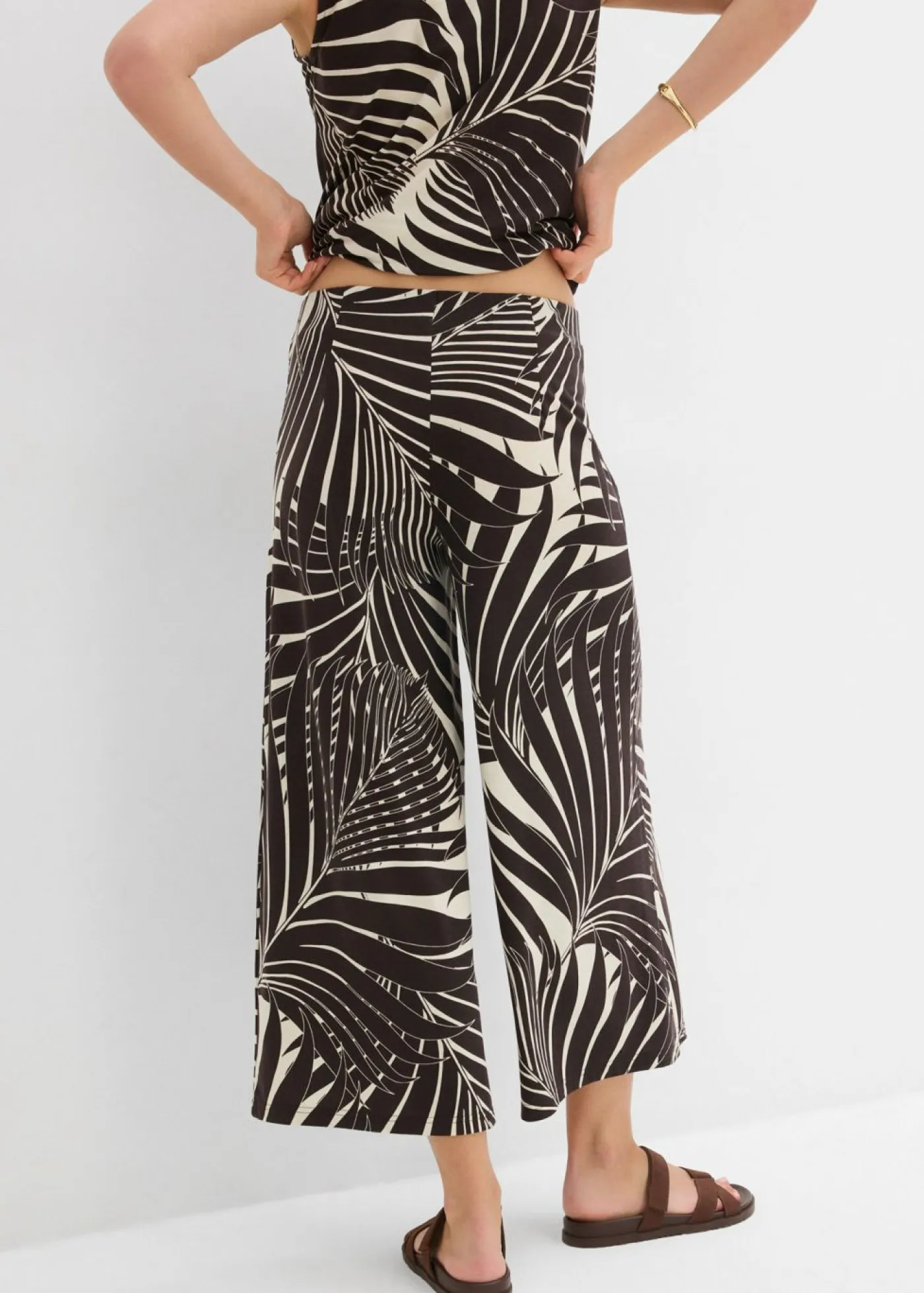 bonprix bonprix Pantalones>Culotte de mezcla de viscosa suave Crudo/marrón oscuro estampado