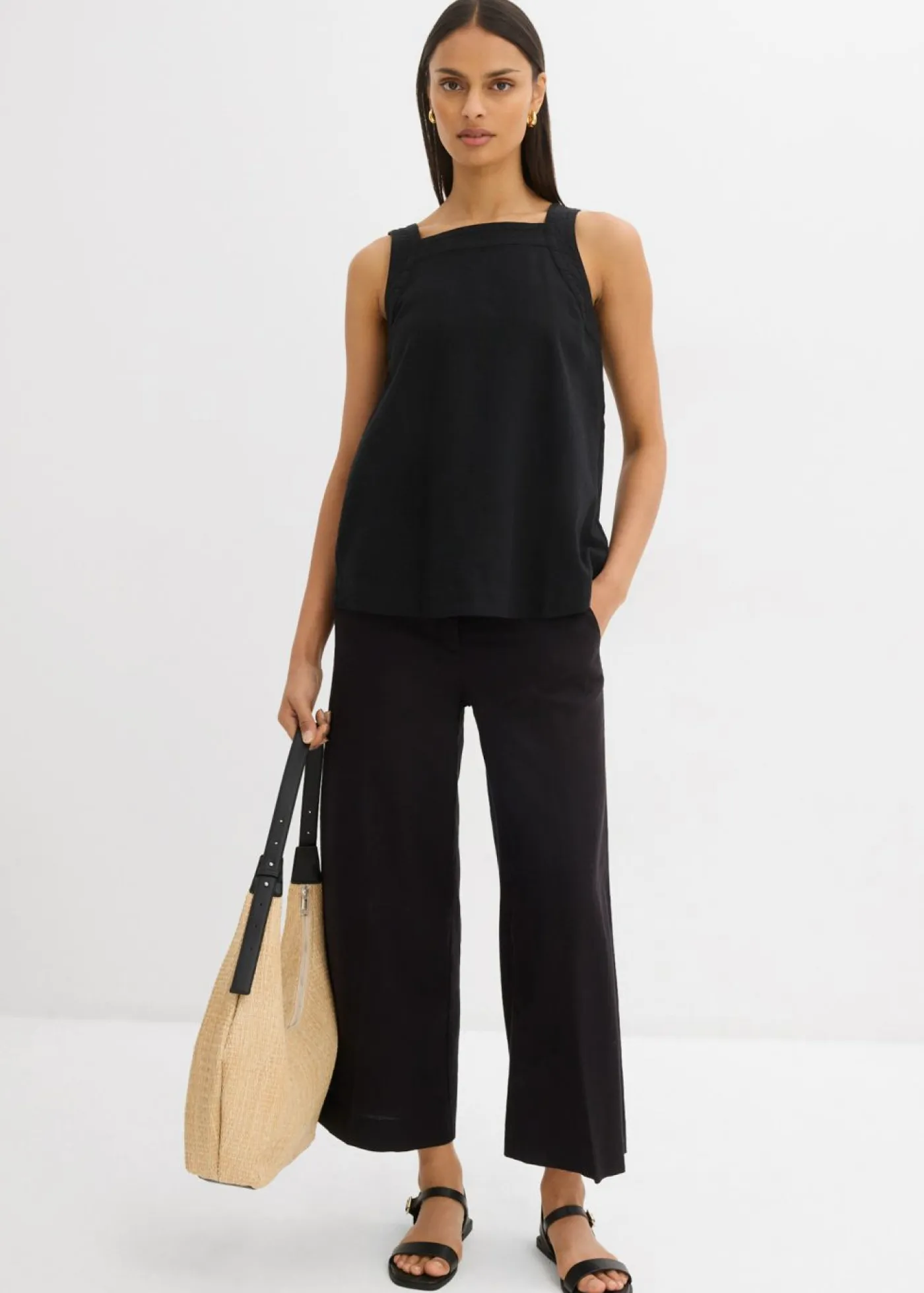 bonprix bonprix Esenciales|Pantalones>Culotte de mezcla de viscosa con cinturilla elástica Negro