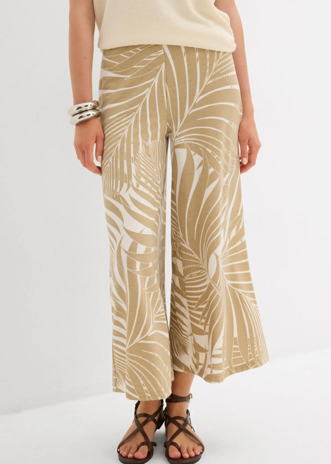 bonprix bonprix Pantalones>Culotte de mezcla de viscosa suave Blanco lana/beige nuevo estampado