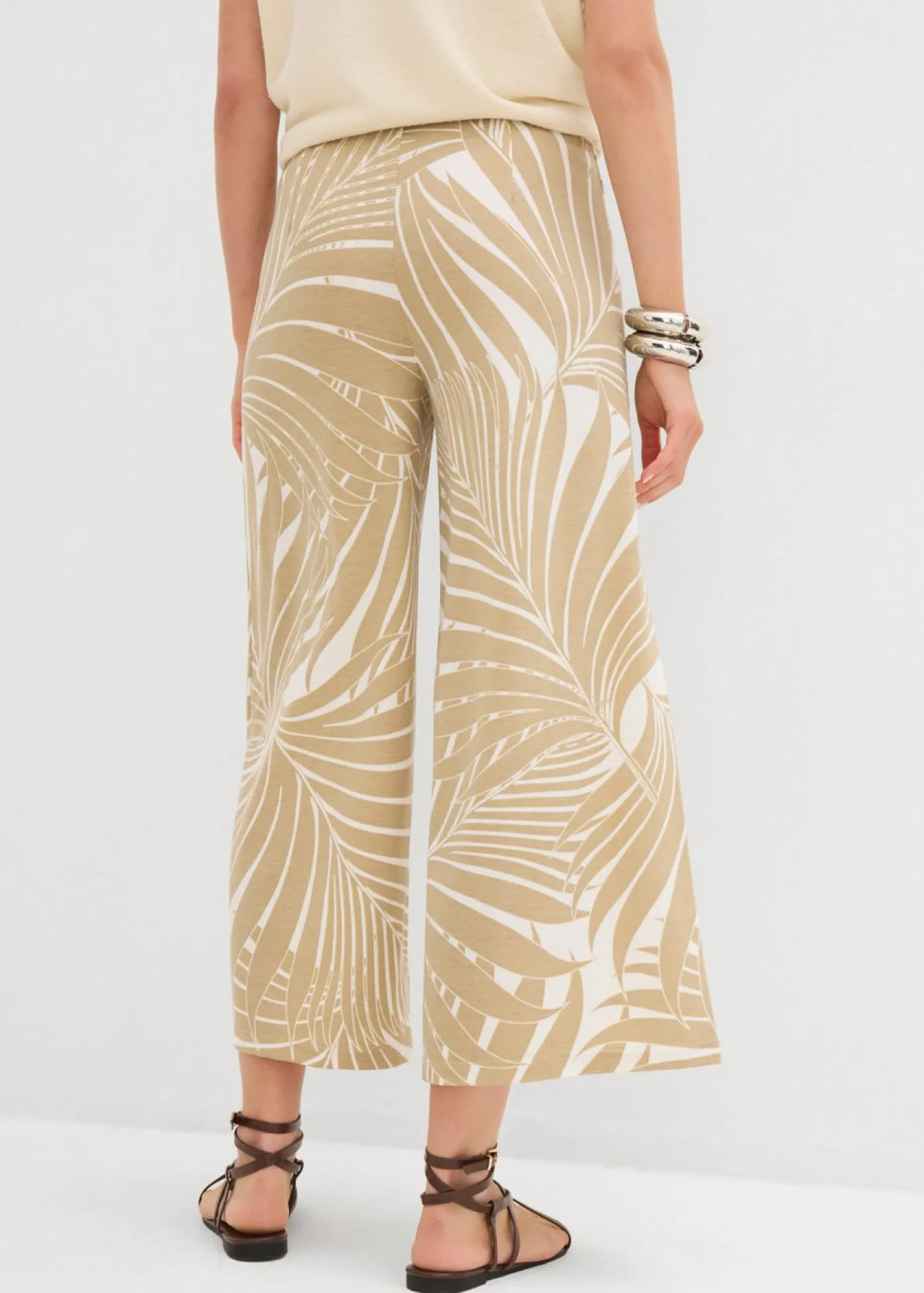 bonprix bonprix Pantalones>Culotte de mezcla de viscosa suave Blanco lana/beige nuevo estampado