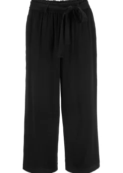 bonprix bonprix Pantalones>Culotte de viscosa con cinturón Negro
