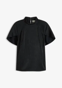 bonprix bonprix Camisas Y Blusas>Elegante blusa de manga corta de satén brillante Negro