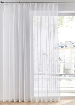 bonprix bonprix Cortinas Semitransparentes>Estor de poliéster reciclado con borde de encaje Blanco