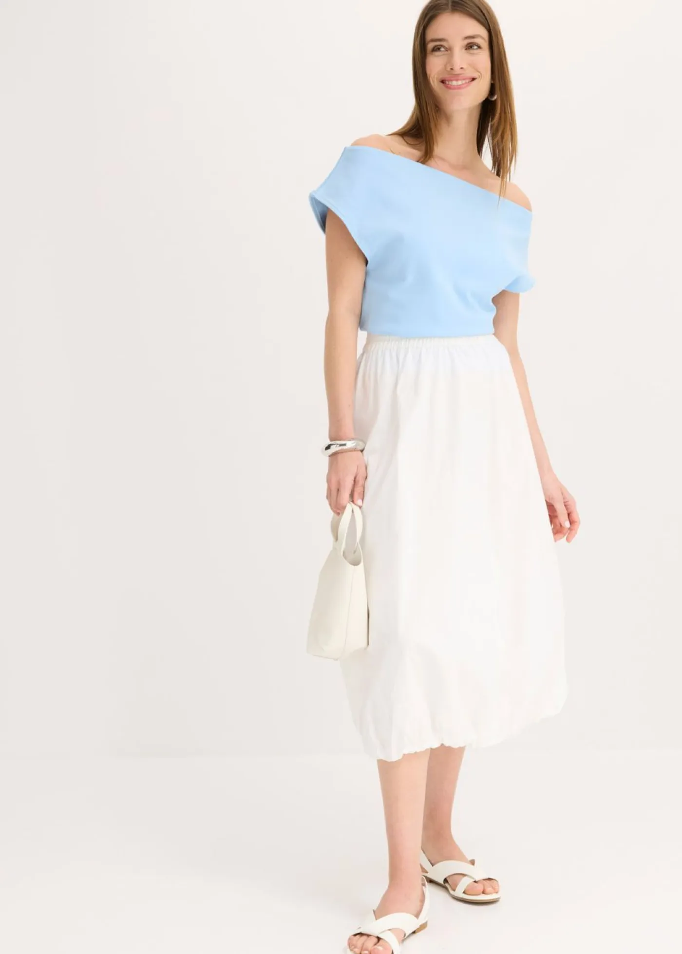 bonprix bonprix Esenciales|Faldas>Falda abullonada de algodón puro Blanco