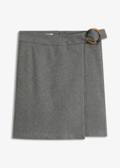 bonprix bonprix Faldas>Falda con aspecto cruzado y patrón de espiga Gris jaspeado